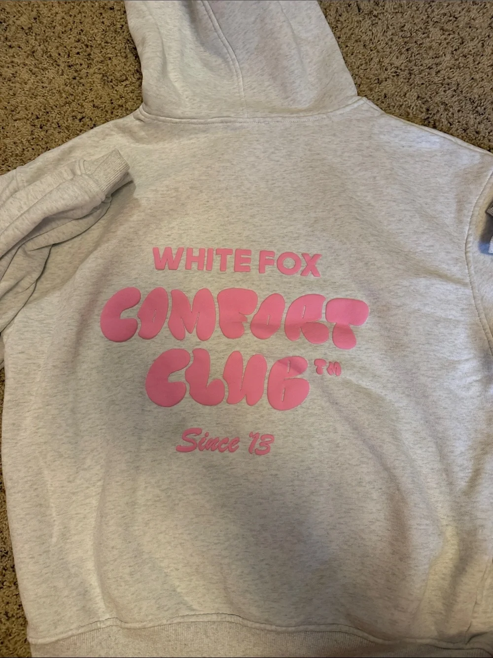 White Fox Boutique Cream Pullover Hoodie & Joggers Set with Pink Logos